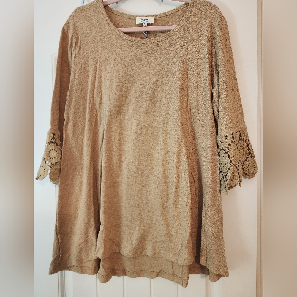 Hayden LA Beige Lace Sleeve Tunic Mini Dress 100% Cotton Medium Summer Cool